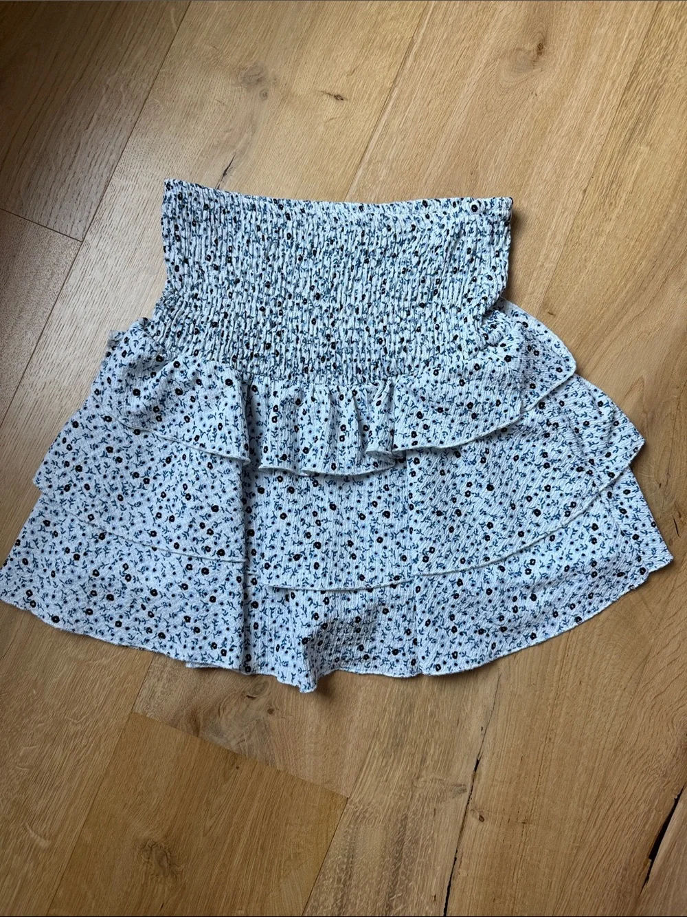 Zara Pink and Light Blue Floral Smocked Mini Skirts